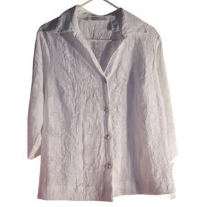 NWT Liz Claiborne White Button Up Tunic Top Pineapple Buttons Women's Small